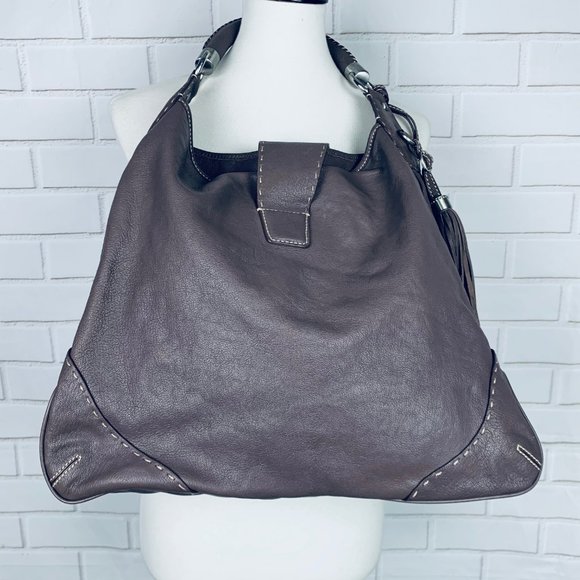 Talbots taupe pebbled leather boho shoulder bag - Picture 6 of 8